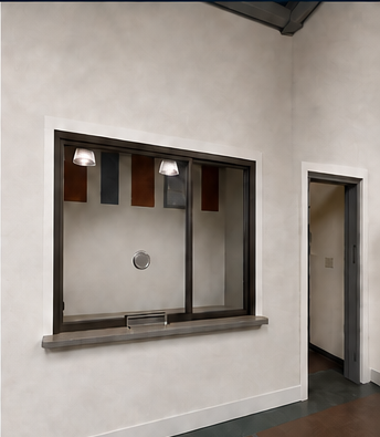 Finished wall after ballistic wall panels were concealed behind the architectural surface